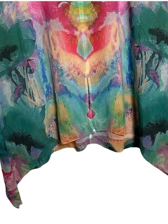 Soft Surroundings Waterflower Sleeveless Top Size Large Colorful Sheer Print - Picture 4 of 8